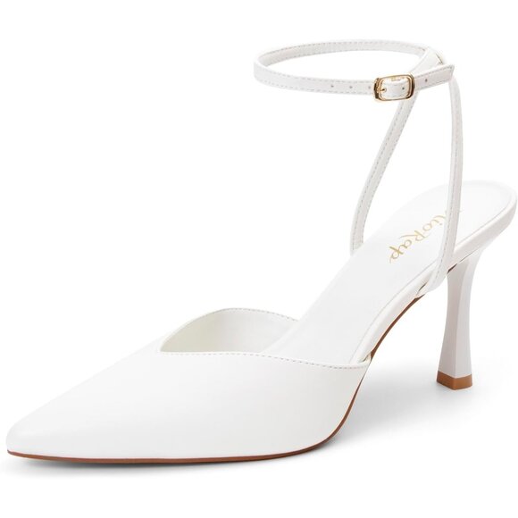 Satin Block Heels Wedding Shoes, Bridal Shoes, Something Blue 🆕Women\'s White Heels Ankle Strap Pumps Wedding Party Dressy Comfort Shoes